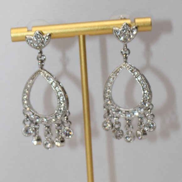 Silver CZ Chandelier Pierced Earrings - Picture 3 of 13
